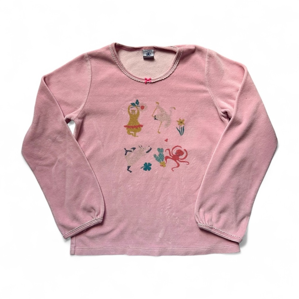 Petit Bateau Pink Velour Animal Print Long Sleeve Top 10Y/140cm